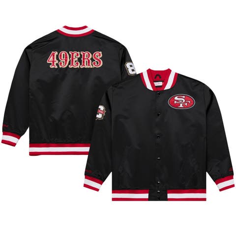 Men's Mitchell & Ness Black San Francisco 49ers 80th Anniversary Heavyweight Satin Full-Snap Jacket