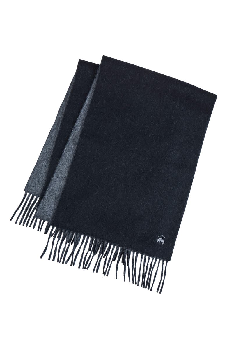 Brooks Brothers Twill Wool & Cashmere Blend Fringe Scarf, Main, color, Black/ Charcoal