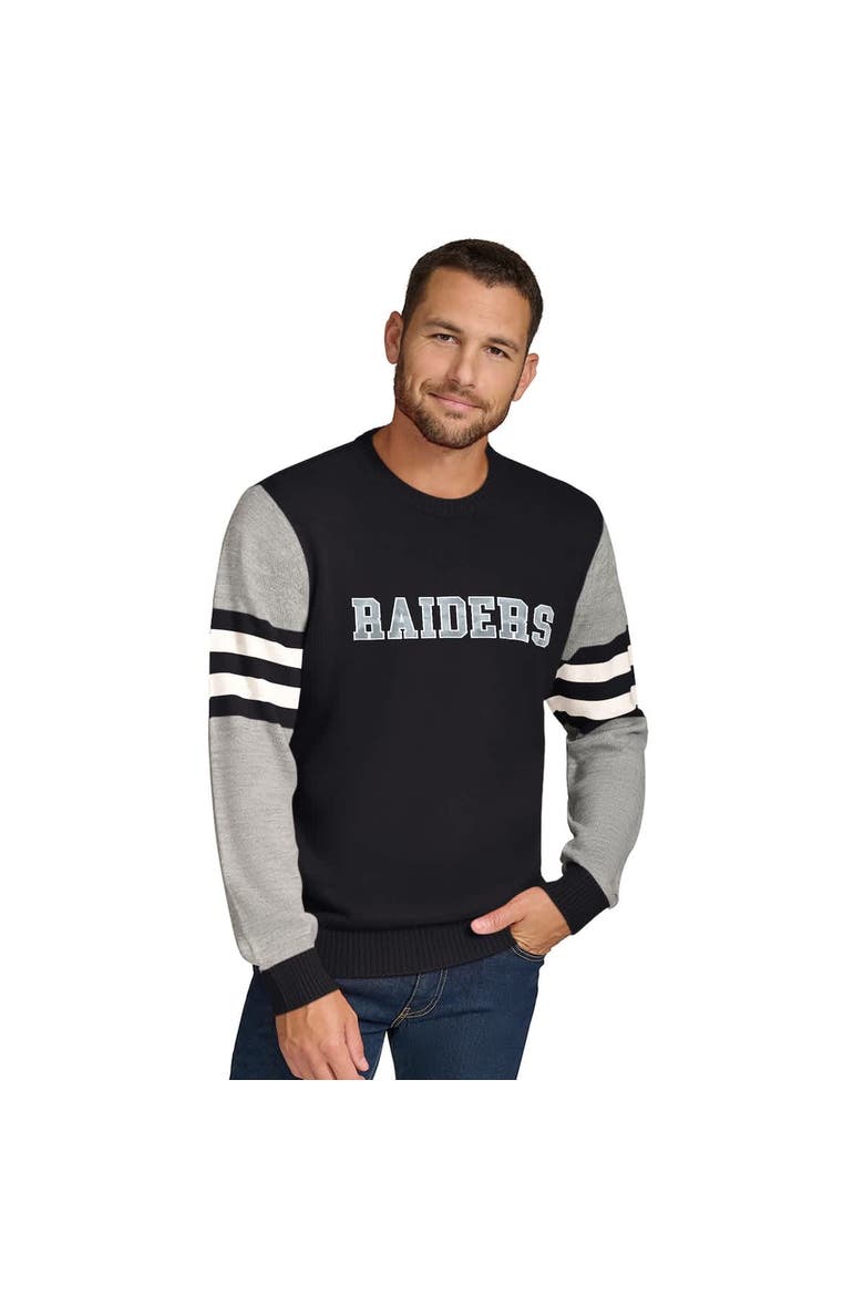 Men's Tommy Hilfiger Black/Heather Gray Las Vegas Raiders Acrylic Crewneck Pullover Sweatshirt, Main, color, Black