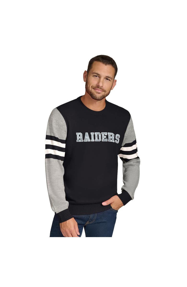 Tommy Hilfiger Men's Tommy Hilfiger Black/Heather Gray Las Vegas Raiders Acrylic Crewneck Pullover Sweatshirt, Main, color, Black