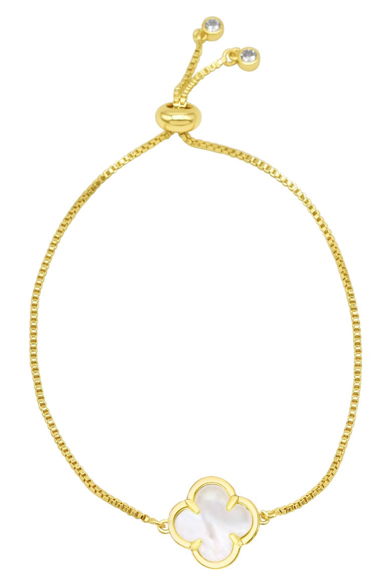 Mother-of-Pearl Clover Bolo Bracelet, Main, color, WHITE