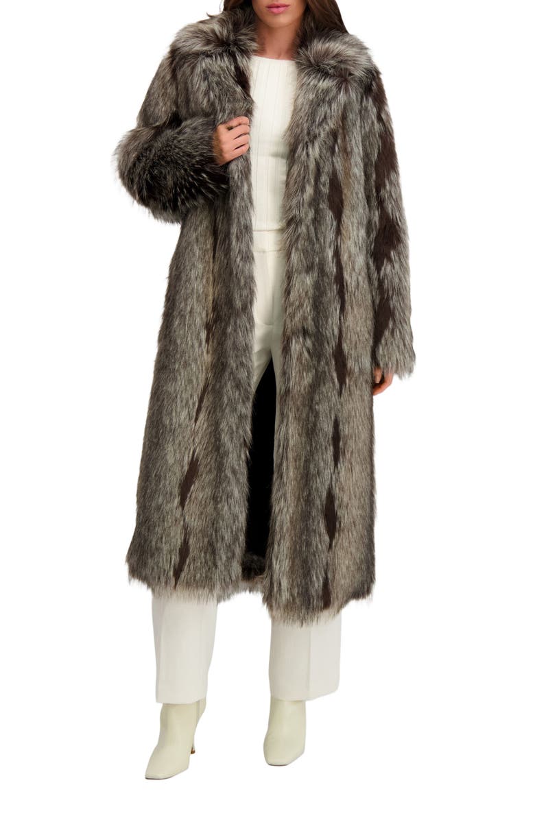 Lyla Grant Fur-Free Fox (Faux Fur) Long Coat, Alternate, color, Silver