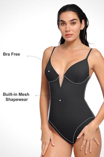 Shapewear Plunging V Slimming One-Piece Swimsuit