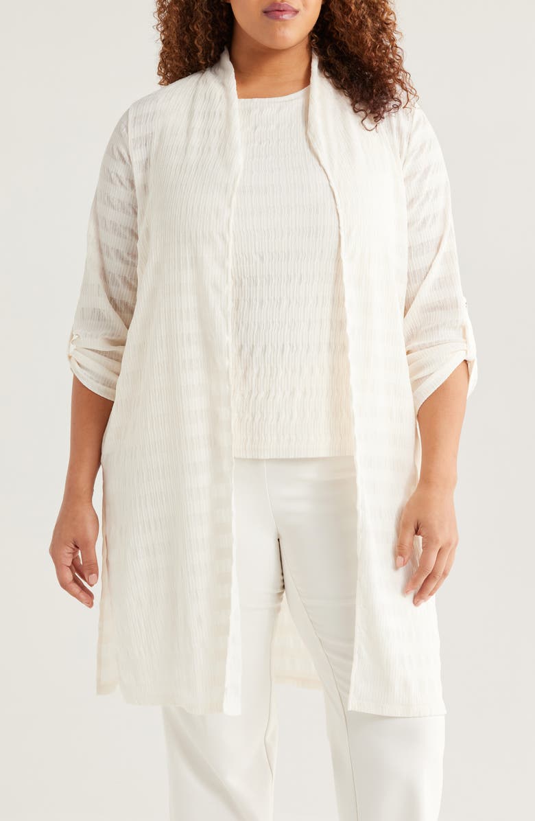 Anne Klein Sheer Stripe Open Front Longline Cardigan, Main, color,