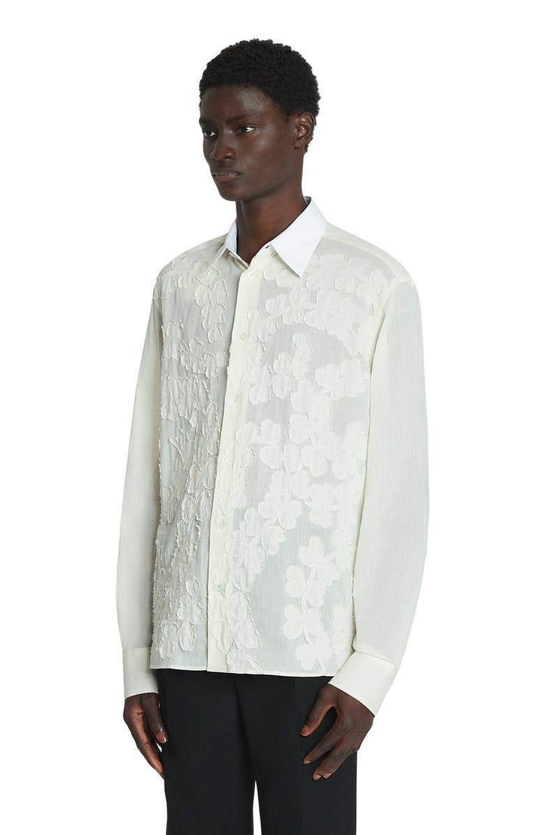 Lanvin Cotton Voile Shirt With Cut-Outs, Alternate, color, Optic White