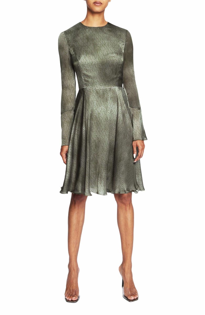 Santorelli RONI Long Sleeve Knee Length Ombre Polka Dot Flared Dress, Main, color, Deep Sage