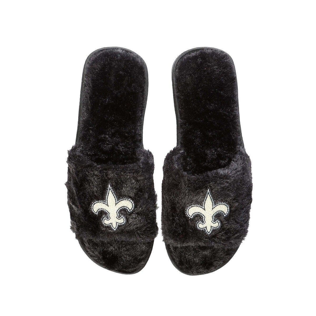 FOCO Women's FOCO Black New Orleans Saints Rhinestone Fuzzy Slippers, Main, color, 