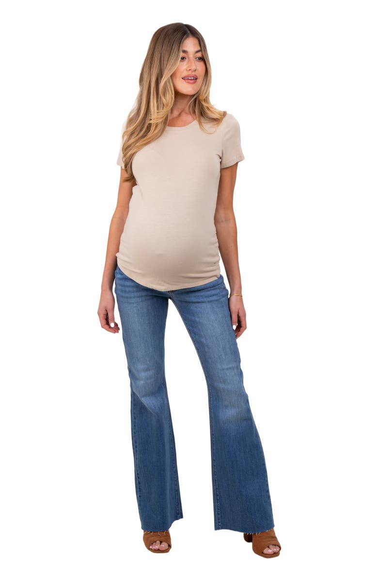 PinkBlush Raw Cut Hem Flare Maternity Jeans, Alternate, color, Blue