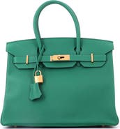 Pre-Owned Hermes Birkin Handbag Green Epsom with Gold Hardware 30