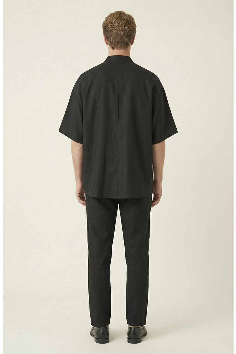 Band Collar Cotton Shirt, Alternate, color, Black
