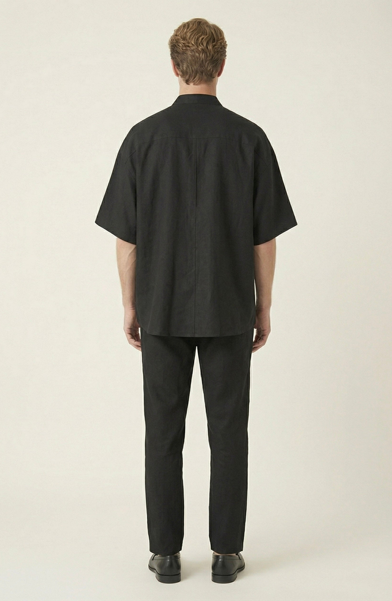 Modenaire Band Collar Cotton Shirt, Alternate, color, Black