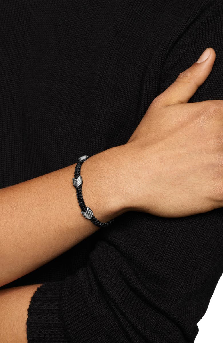 David Yurman Men's Chevron Woven Station Bracelet, Alternate, color, Black/ Silver
