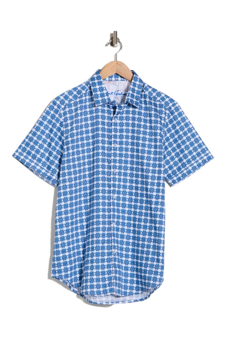 Arbor Short Sleeve Cotton Button-Up Shirt, Alternate, color, BLUE