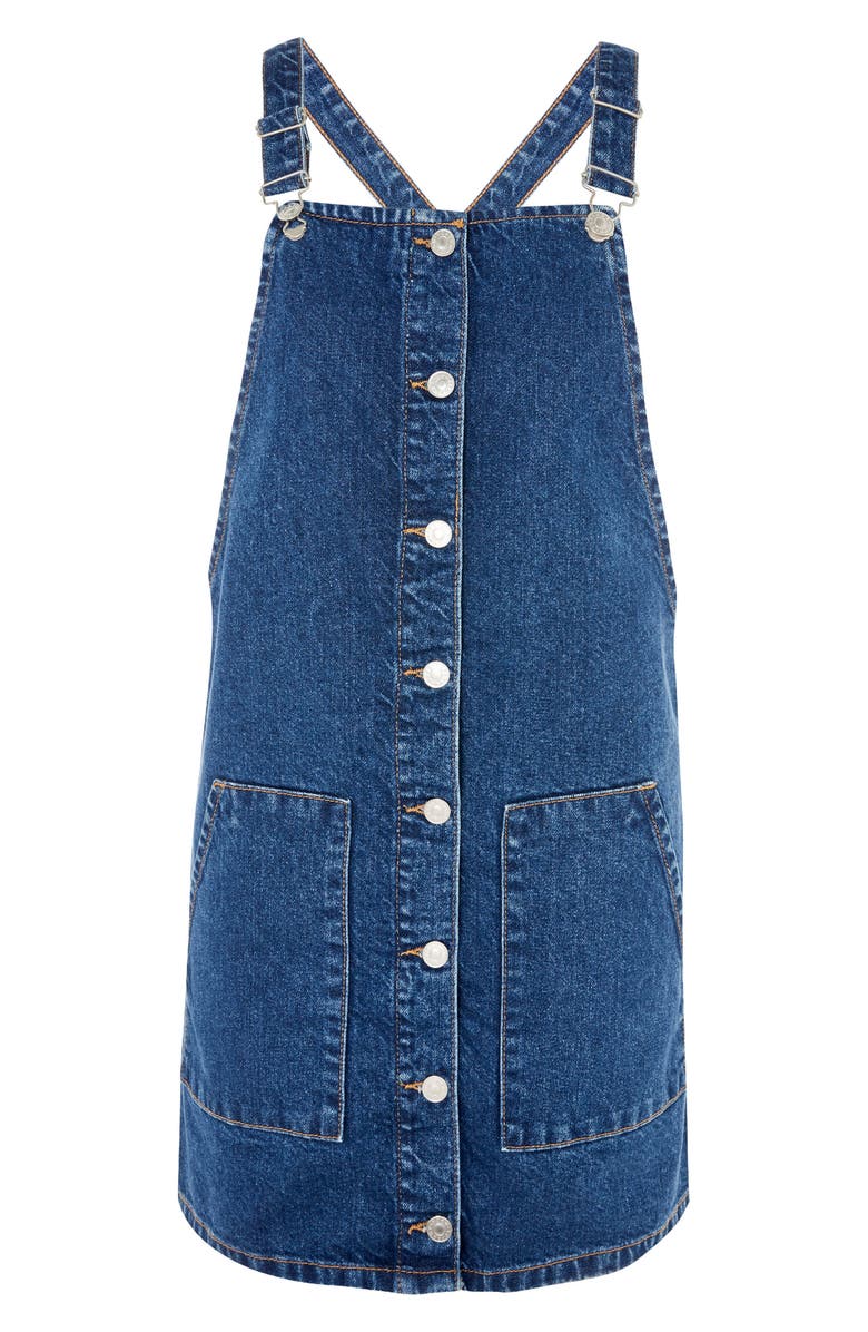 Topshop Button Through Denim Pinafore, Alternate, color,