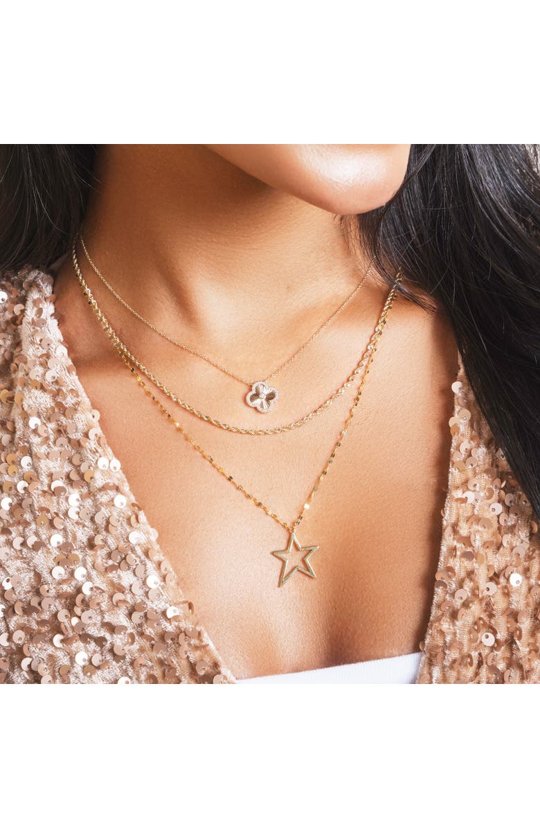 The Lovery Fine Jewelry Fluted Gold Diamond Accent Single Clover Necklace, Alternate, color, Yellow Gold