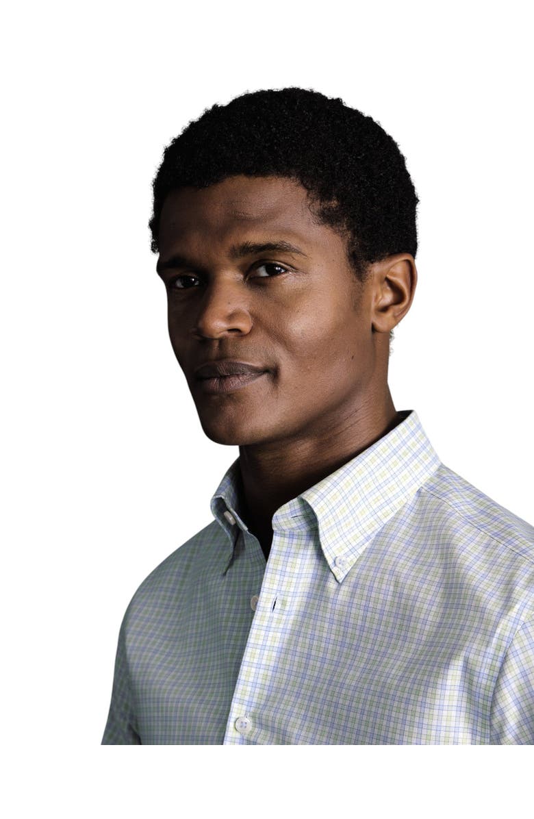 Charles Tyrwhitt Check Non-Iron Button-Down Oxford Slim Fit Shirt Single Cuff, Alternate, color, Light Green