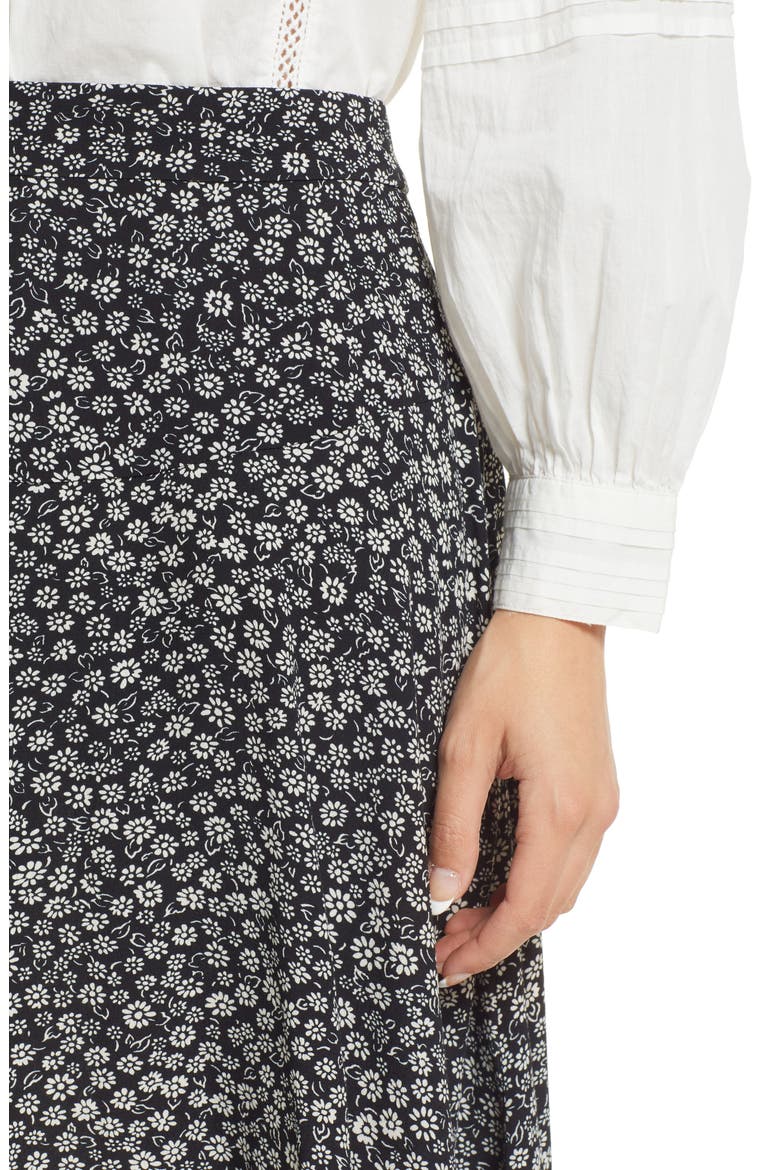 Ditsy Floral Print A-Line Miniskirt, Alternate, color, TRUE BLACK