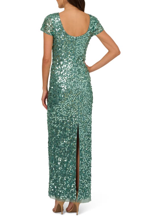 Adrianna Papell Sequin Mesh Column Gown In Green Slate