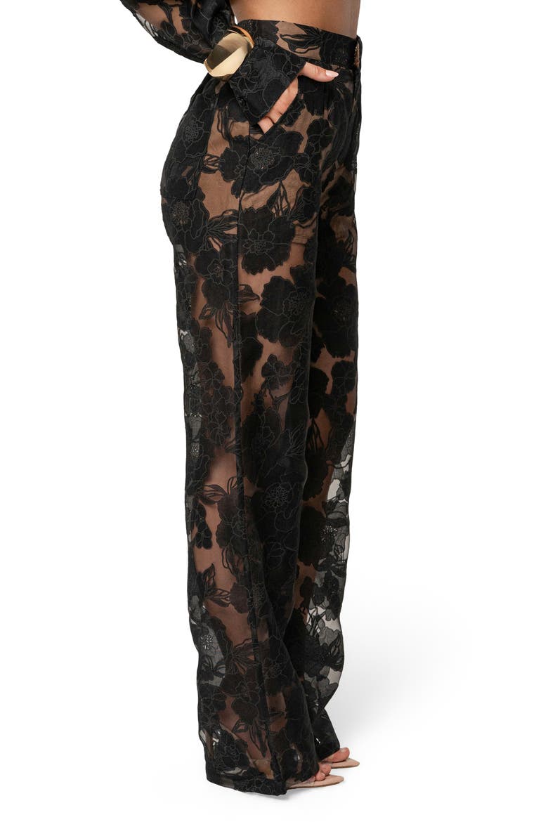 Floral Organza Pants, Alternate, color, BLACK