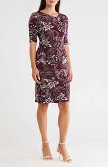 Connected Apparel Asymmetric Faux Wrap Body-Con Dress