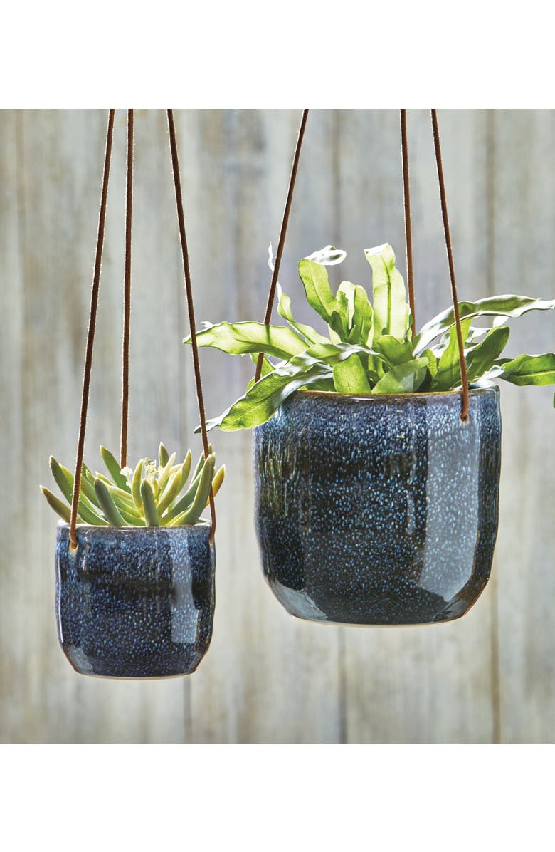 tag Skyline Blue Ceramic Hanging Planter for Indoor Outdoor Use, Alternate, color, Blue