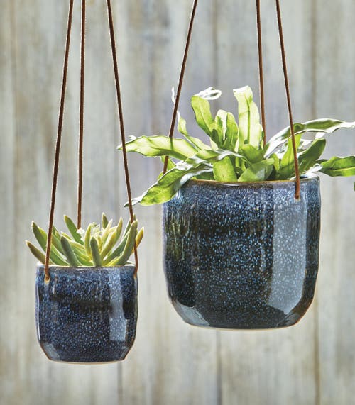 Tag Skyline Blue Ceramic Hanging Planter For Indoor Outdoor Use In Blue