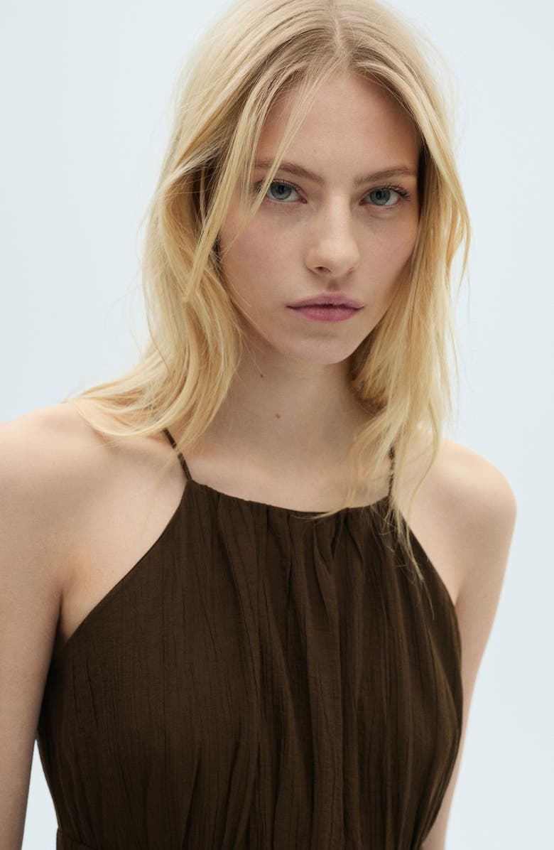 MANGO Smock Waist Midi Dress, Alternate, color, Brown