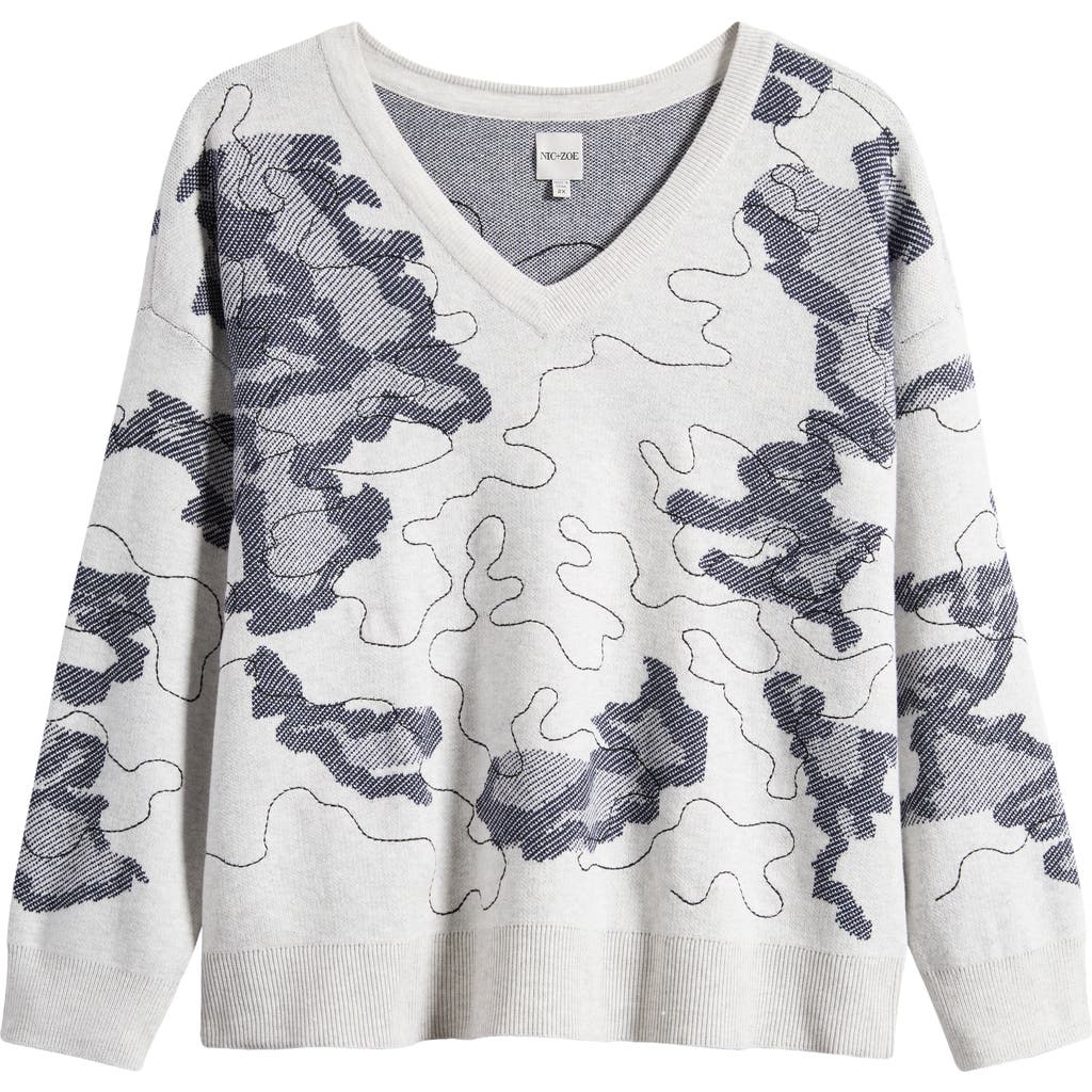 NIC+ZOE Direction Drift Cotton Blend Sweater in Indigo Multi