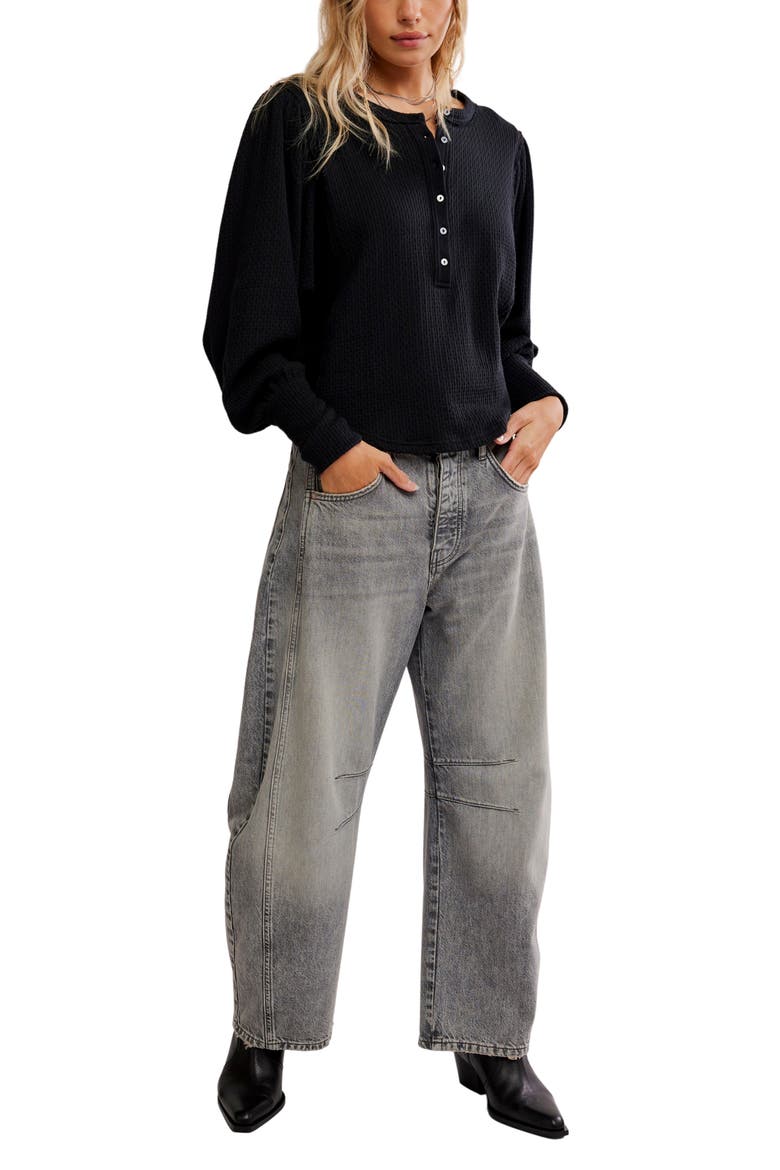 Quinn Rib Henley Top, Alternate, color, BLACK