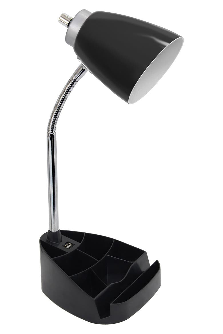 Gooseneck USB Port Organizer Desk Lamp, Main, color, BLACK