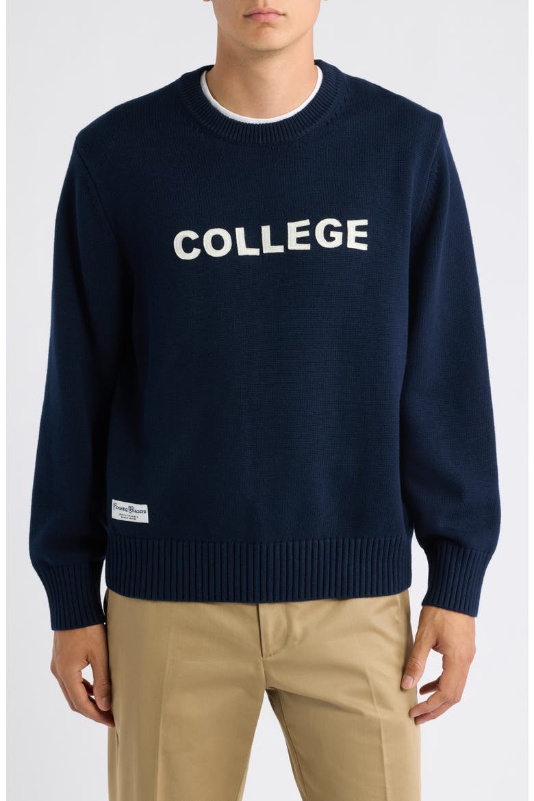 College Cotton Crewneck Sweater, Main, color, NAVY