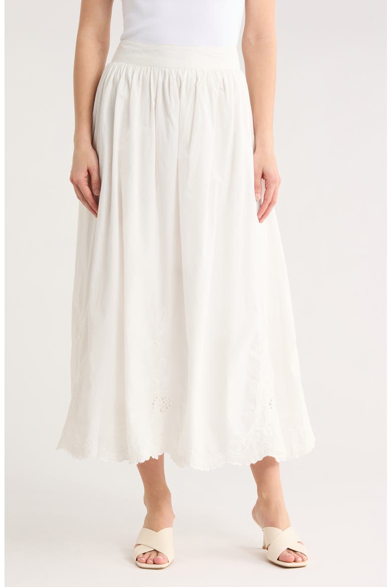 Floral Embroidered Cotton Maxi Skirt, Main, color, WHITE