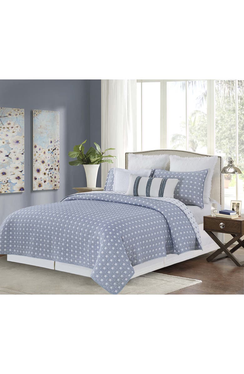 C&F Home Chambray Star Full/Queen3-Piece Quilt Bedding Set, Main, color, Blue
