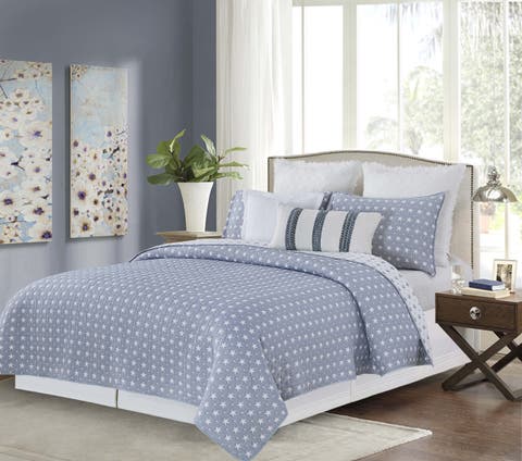 Chambray Star Full/Queen3-Piece Quilt Bedding Set