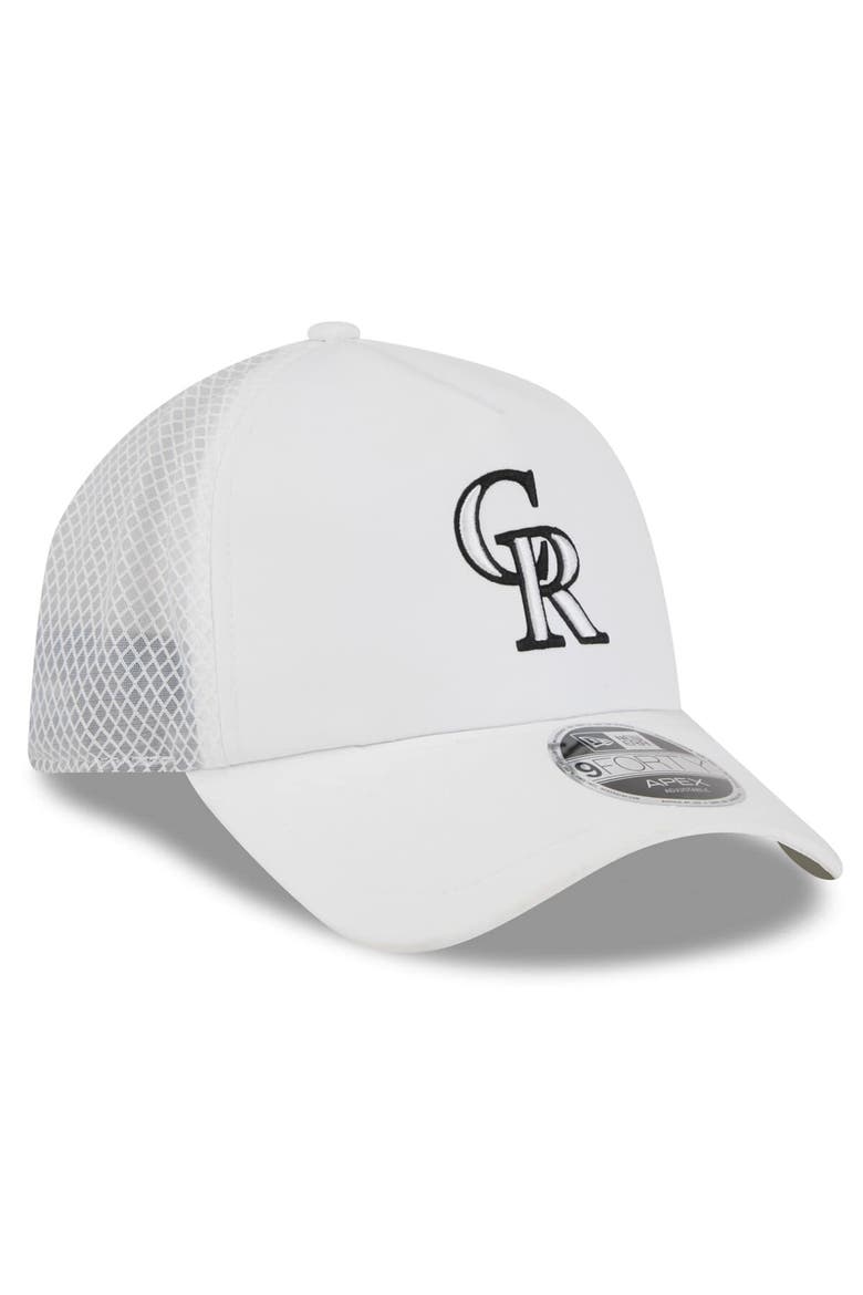 Men's New Era White Colorado Rockies 2026 Batting Practice Apex 9FORTY Adjustable Trucker Hat, Alternate, color, White