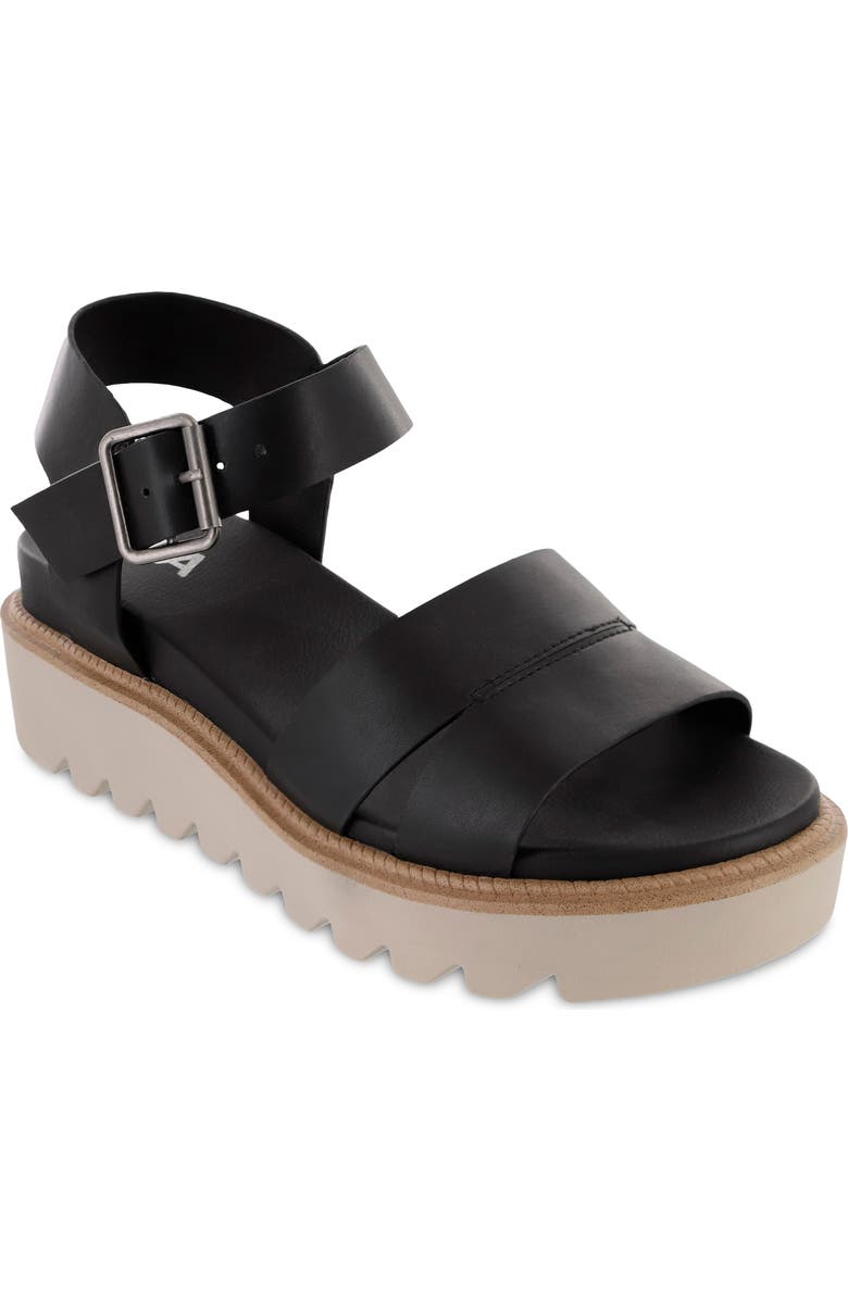 MIA Jovie Ankle Strap Platform Wedge Sandal, Main, color, Black Burn