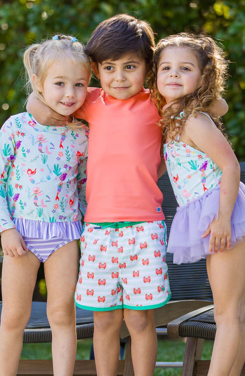 RuggedButts Short Sleeve Two-Piece Rashguard Swimsuit, Alternate, color, Orange