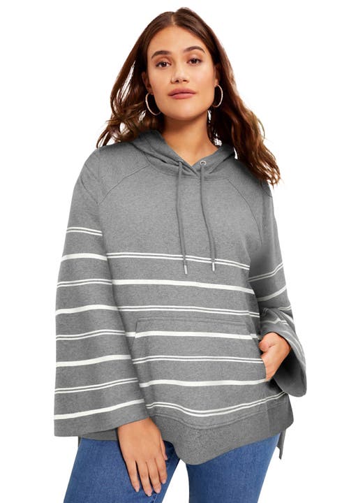 June + Vie Bell-sleeve French Terry Sweatshirt In Gray