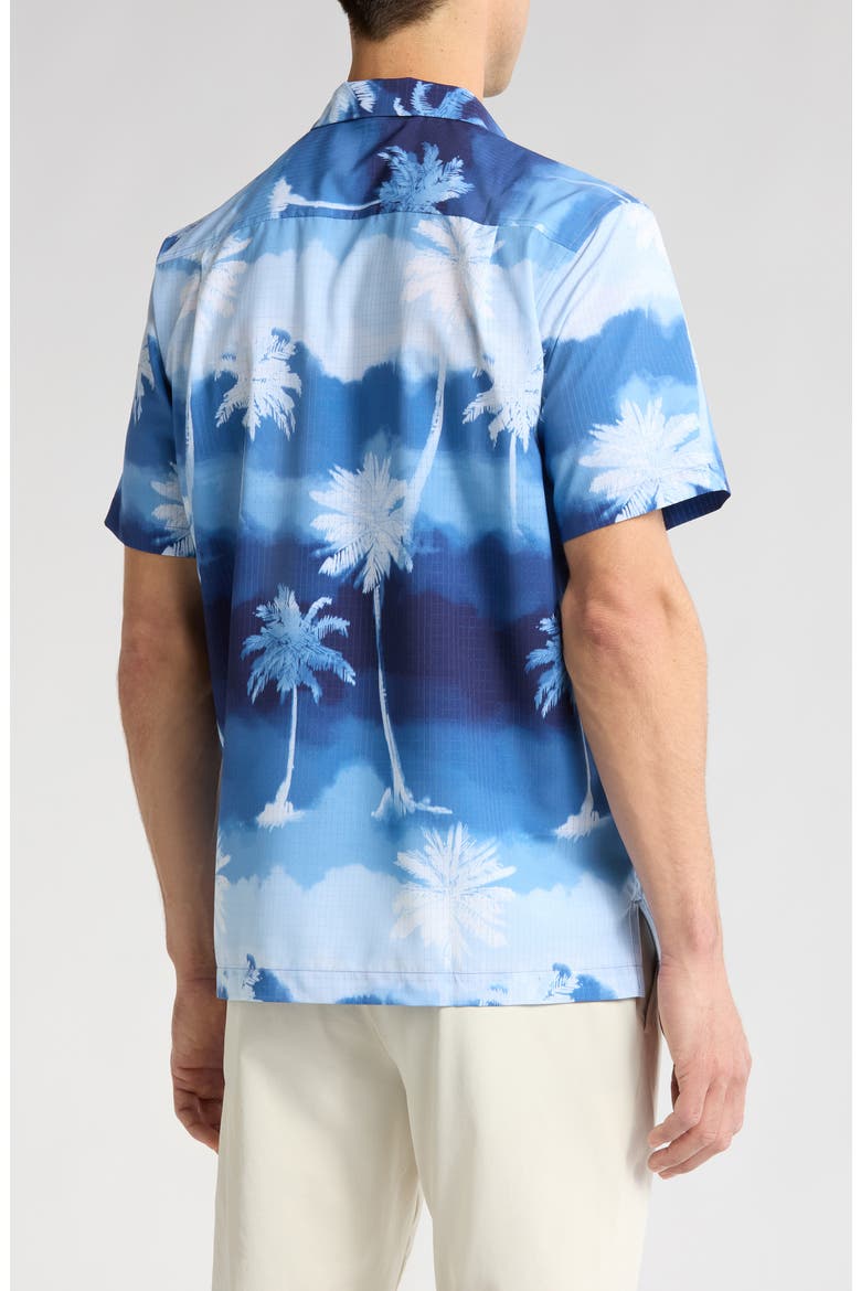 Bahama Coast Showers Palm Tree Print Performance Camp Shirt, Alternate, color, GLACIER BLUE
