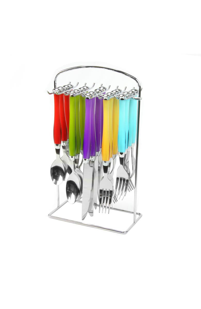 Gibson Home Santoro 20-Piece Stainless Steel Flatware Set with Hanging Rack, Main, color, Blue