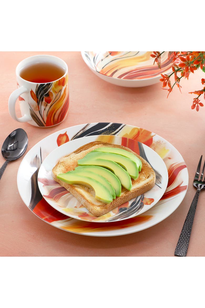 Tulip Fields 16 Piece Round Porcelain Dinnerware Set, Alternate, color, White