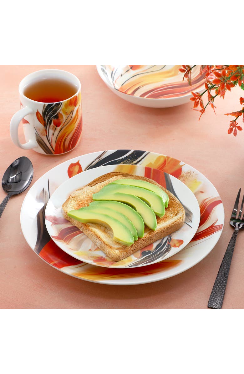 Elama Tulip Fields 16 Piece Round Porcelain Dinnerware Set, Alternate, color, White