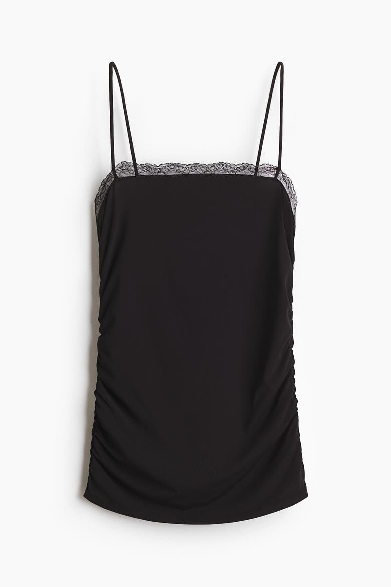 Lace-trimmed Strappy Top, Alternate, color, Black