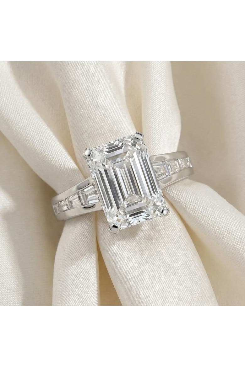 Certified 4 1/2Ct Emerald Diamond Baguette Engagement Ring 14k Gold Lab Grown, Alternate, color, 14k White Gold