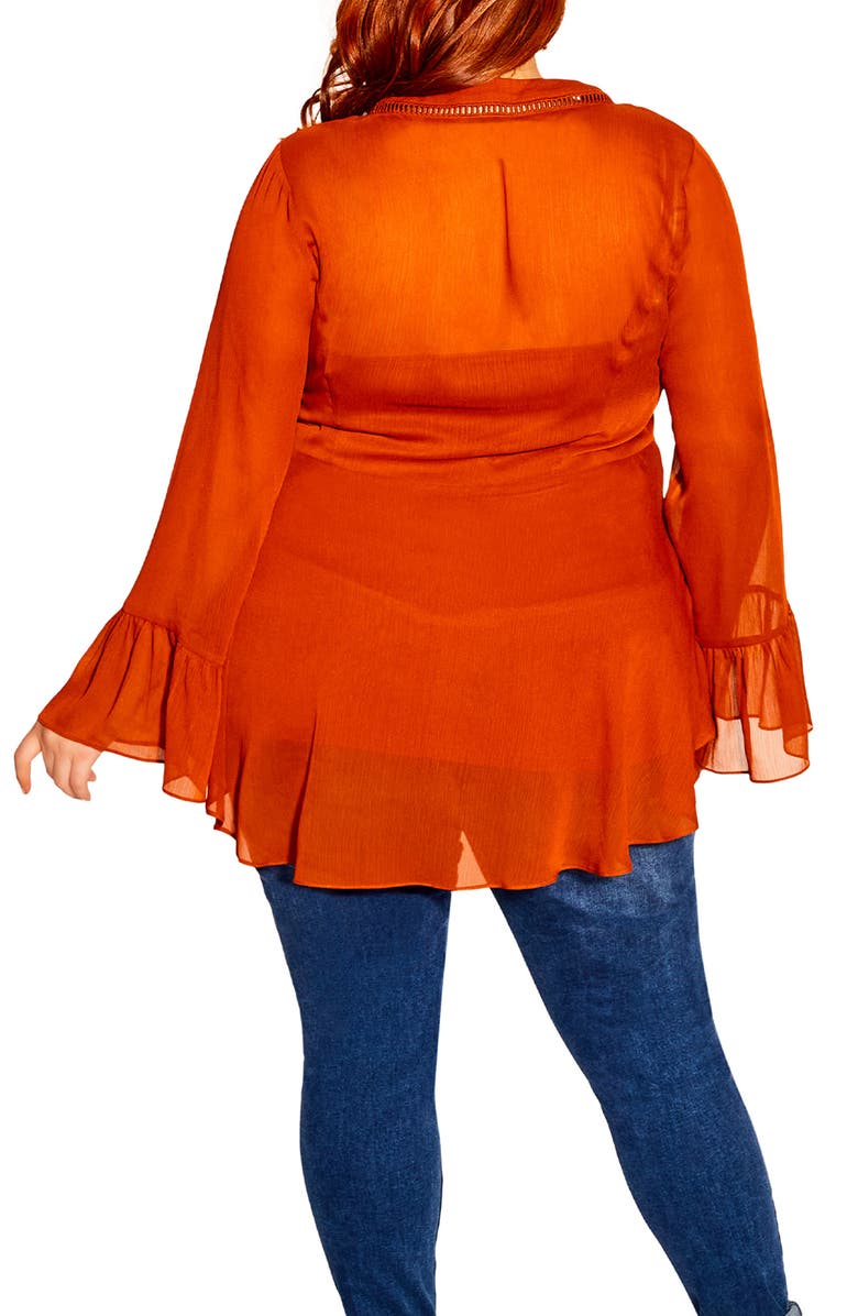 City Chic Button Love Bell Sleeve Peplum Blouse, Alternate, color, 