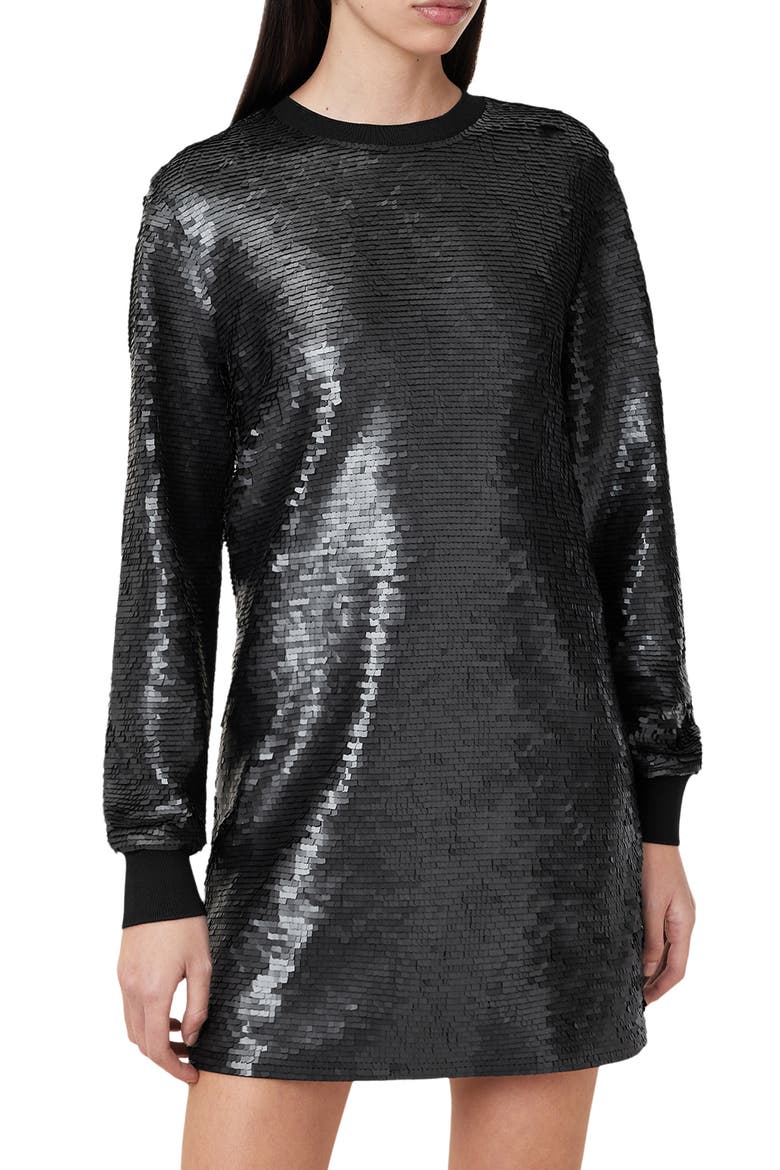 Jaya Sequin Long Sleeve Shift Minidress, Alternate, color, BLACK