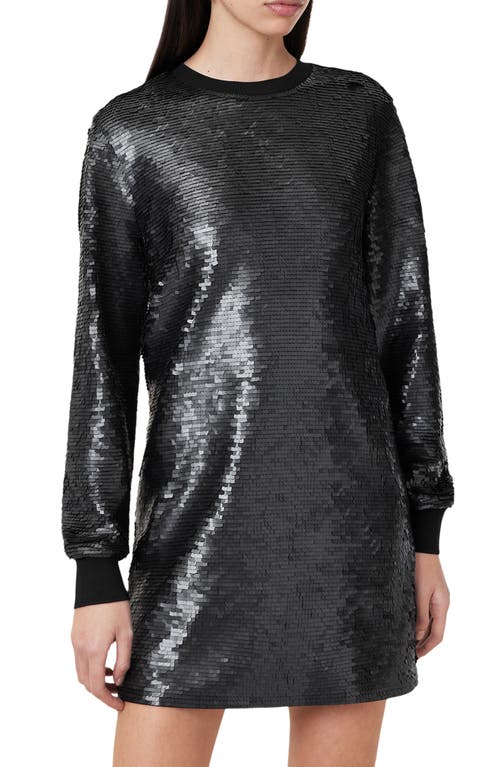 Allsaints Jaya Sequin Long Sleeve Shift Minidress In Black