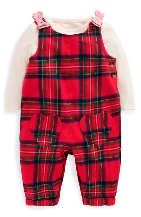 Plaid Dungarees & Long Sleeve Tee Set