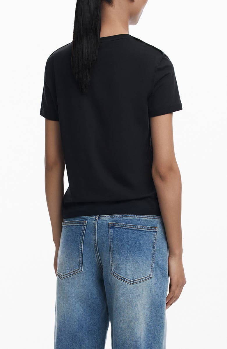 Desigual Embroidered Stretch Cotton T-Shirt, Alternate, color, Black