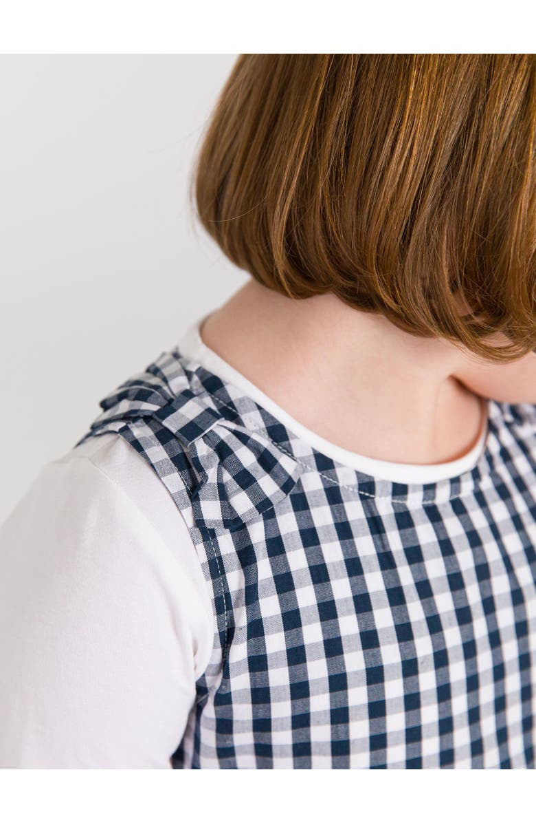 RuffleButts Woven Bow Jumper Dress, Alternate, color, Classic Dark Navy Gingham